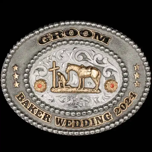 A wedding gift you'll never forget! The Lucky Spur Belt Buckle features a dual-tone engraved & matted finish. Customize the easy-to-read wording on this buckle today!